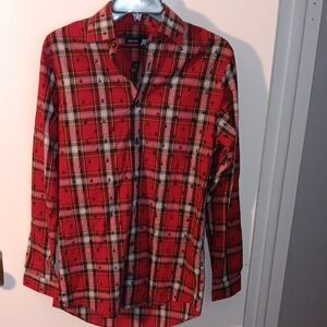 jf j.ferrar Red and Black Plaid Men's Shirt